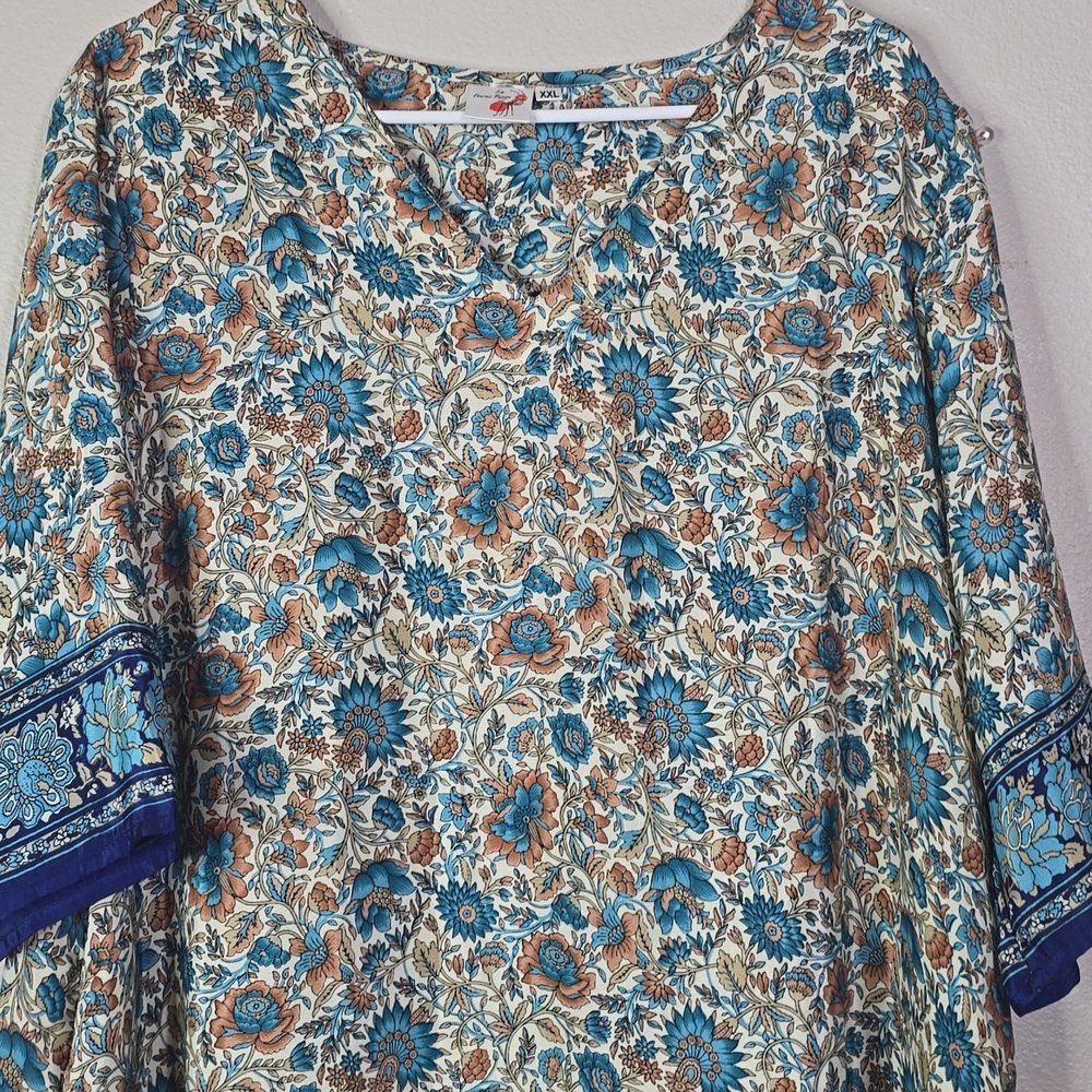 La Fourmi Rougue Floral Patterned Kaftan Dress Silk Blend Size XXL - Picture 2 of 7